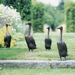 Indian runner duck in cast bronze - middle duckling