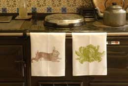 Hand printed large tea towel - cabbage