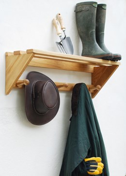 Coat rack with shaker pegs slatted hat shelf