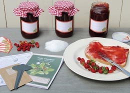 Strawberry jam pot set with a screw cap cover