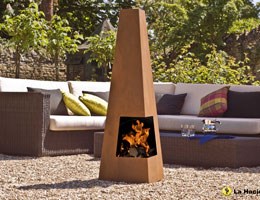 Contemporary steel chimenea cuba oxidised