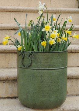 Verdigris tall metal planter