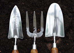 Stainless steel and ash hand tool set