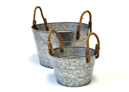 Galvanised planter with rope handles
