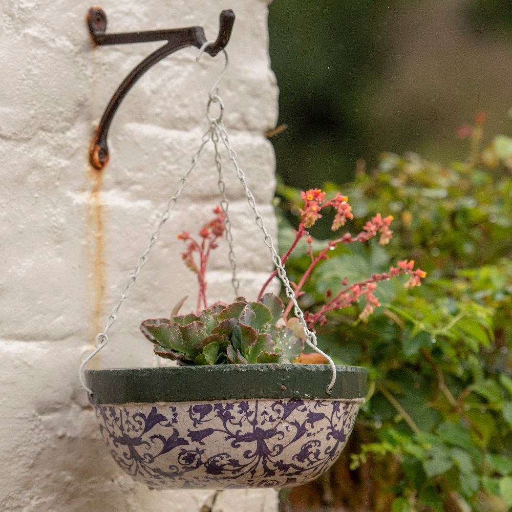 Aged ceramic hanging basket