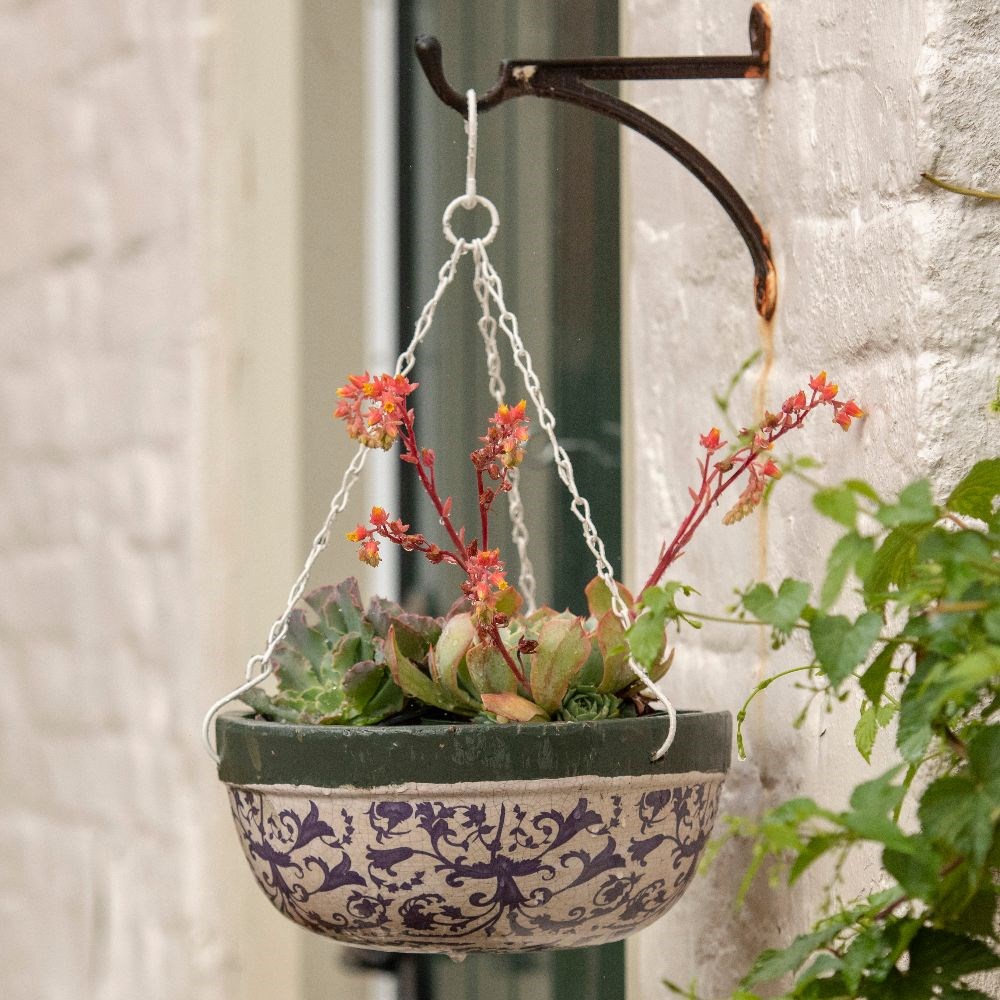 Aged ceramic hanging basket
