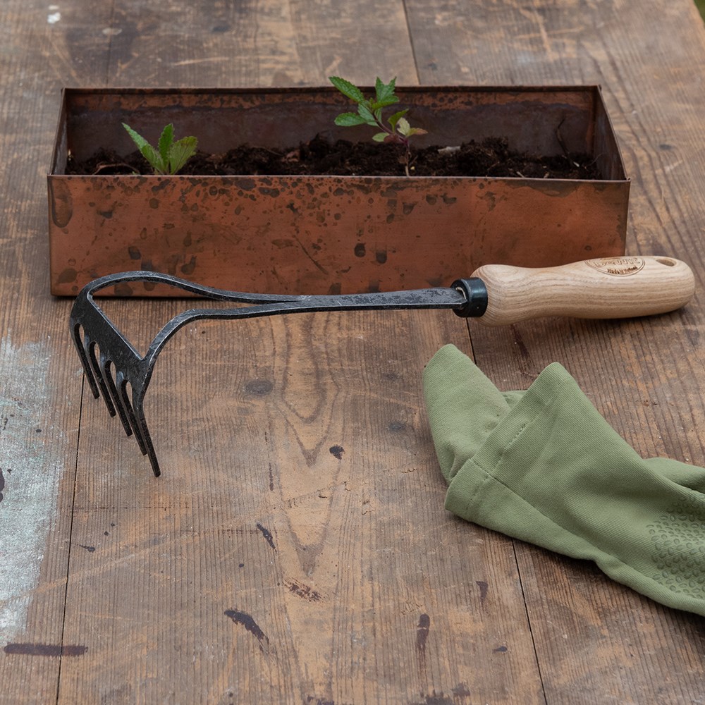 DeWit 5 tine hand rake with short handle