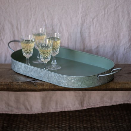 Galvanised metal oval tray