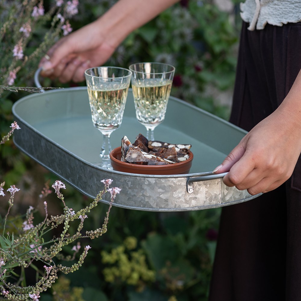 Galvanised metal oval tray