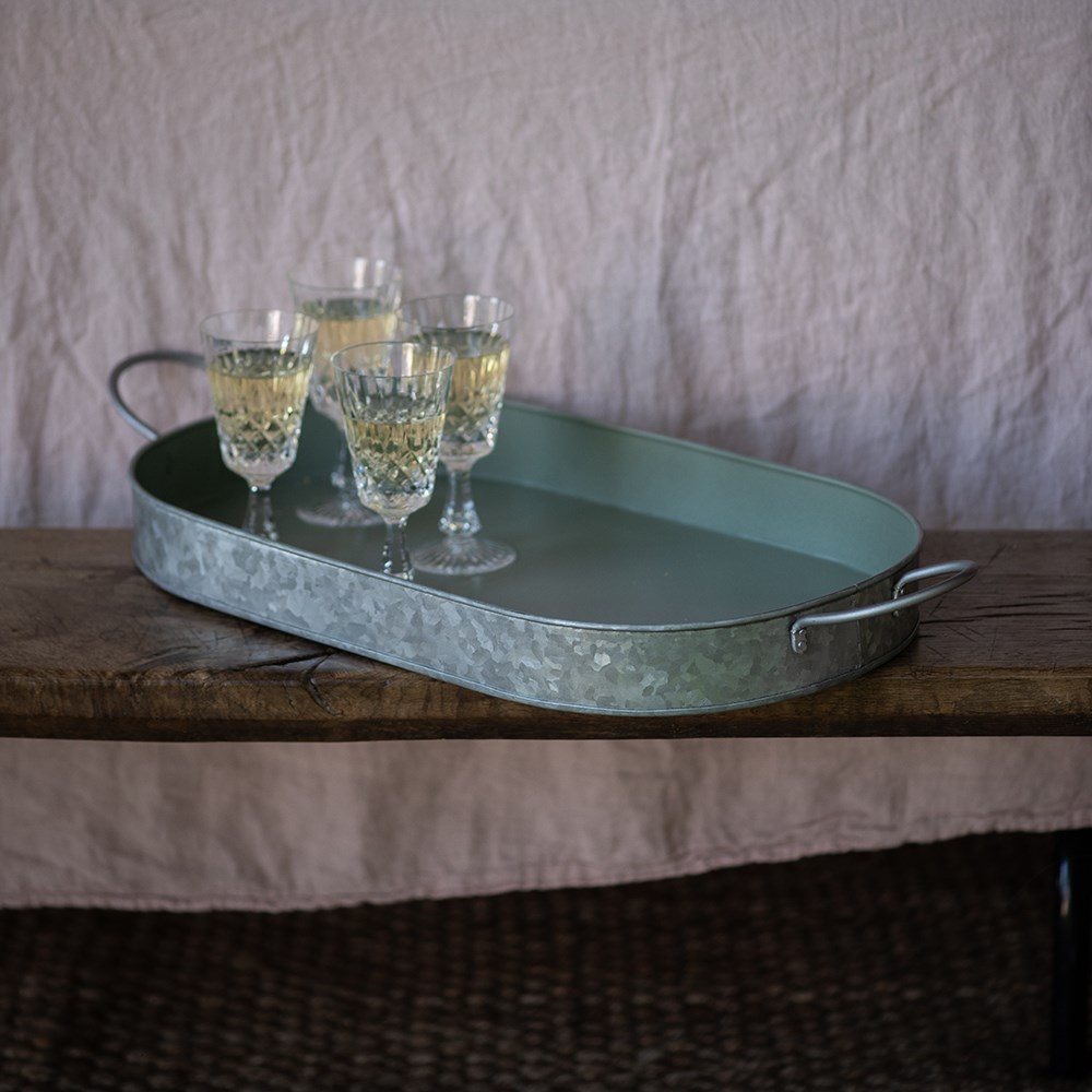 Galvanised metal oval tray