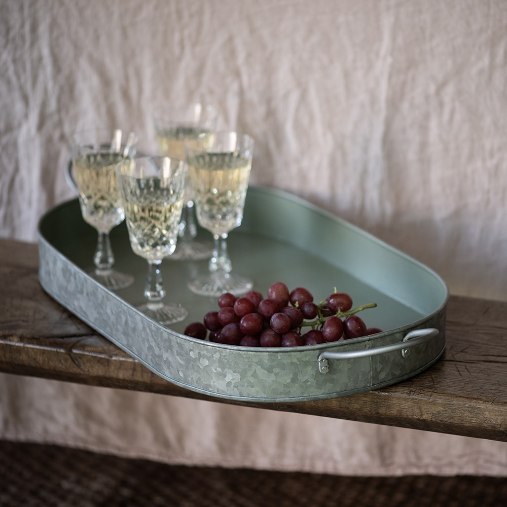 Galvanised metal oval tray