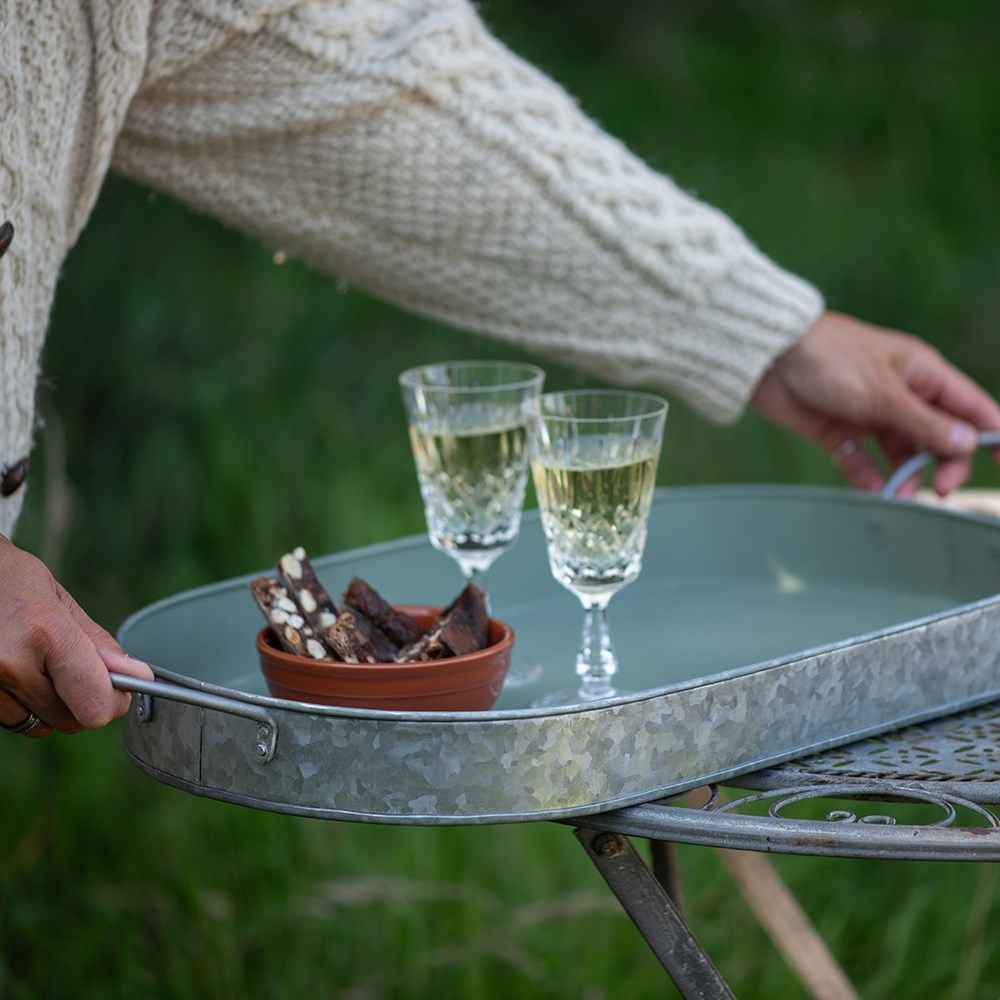 Galvanised metal oval tray