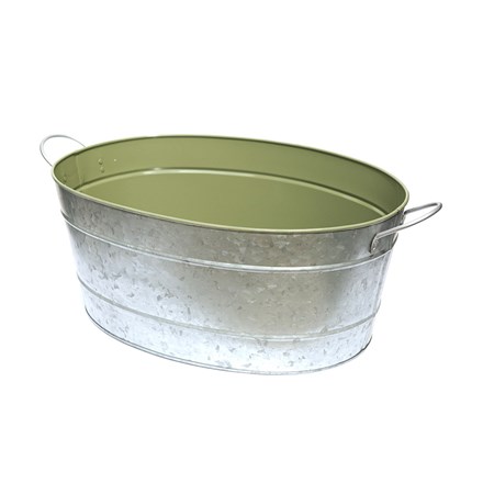 Oval galvanised metal drinks cooling bucket