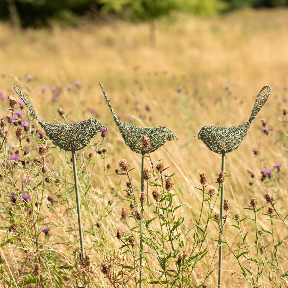 Wire bird on a stake - green