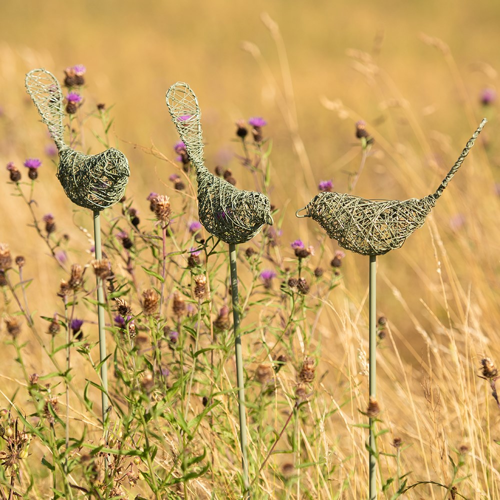 Wire bird on a stake - green