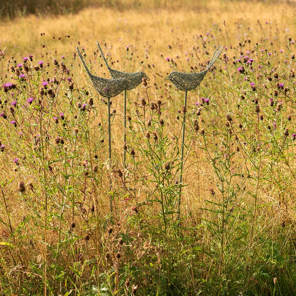 Wire bird on a stake - green