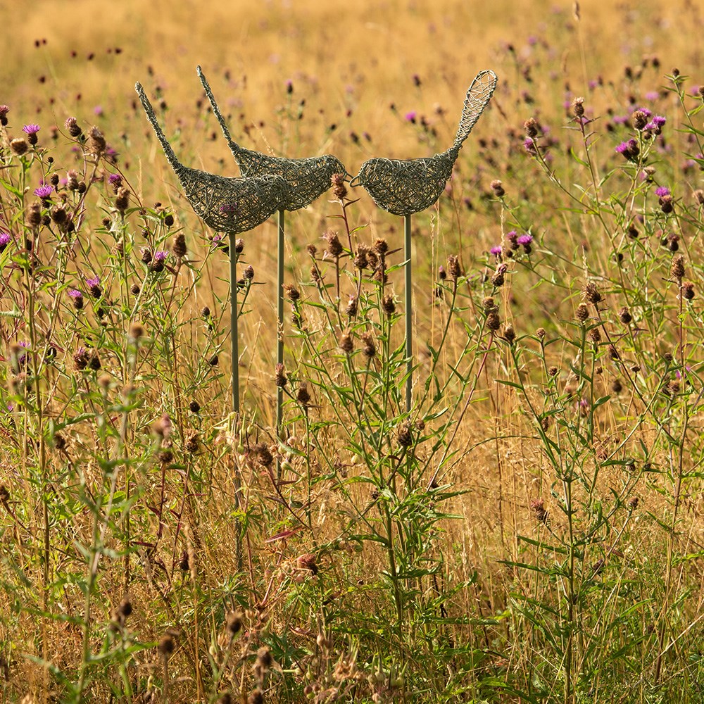 Wire bird on a stake - green
