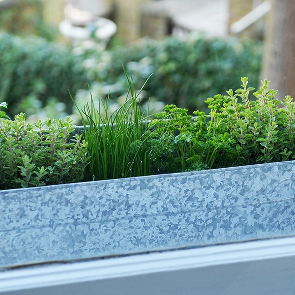 Embossed galvanised metal window trough