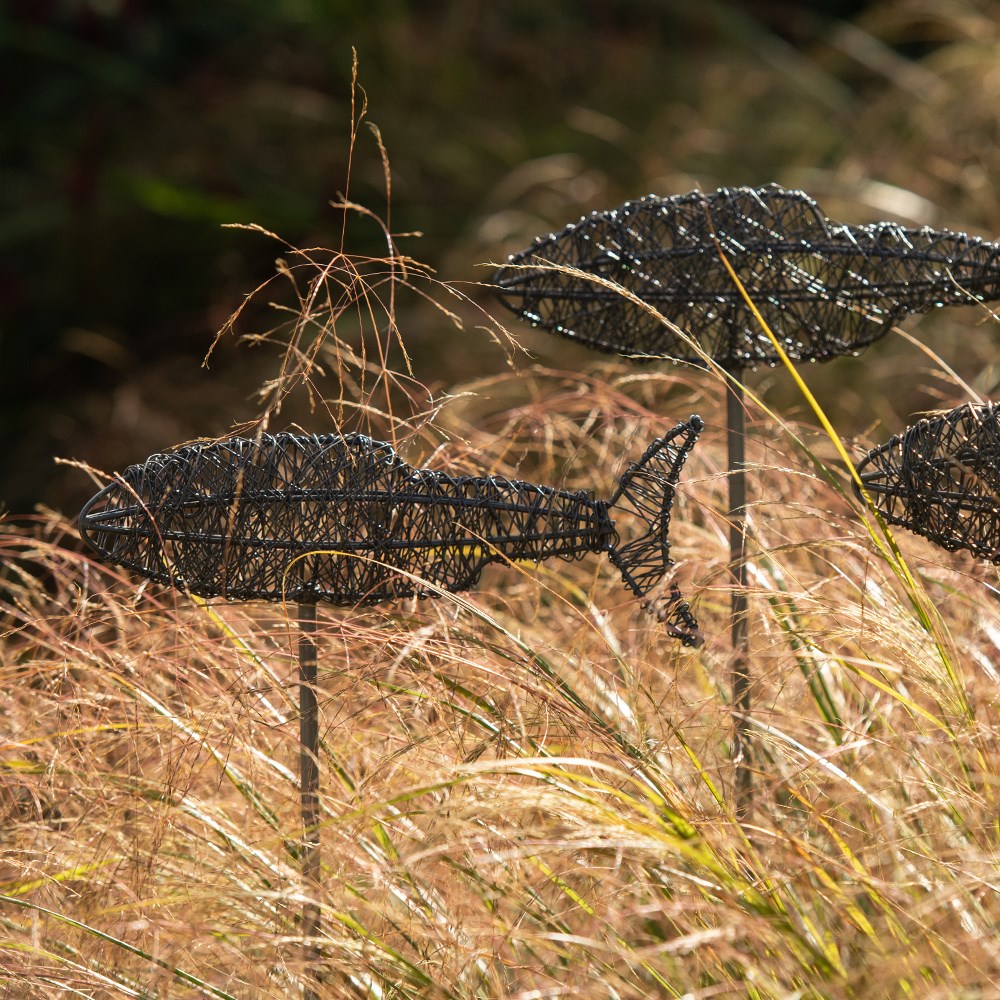 Wire fish on a stake - pewter
