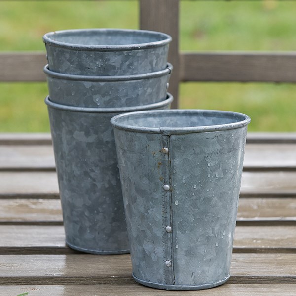 Galvanised metal pots - set of 6