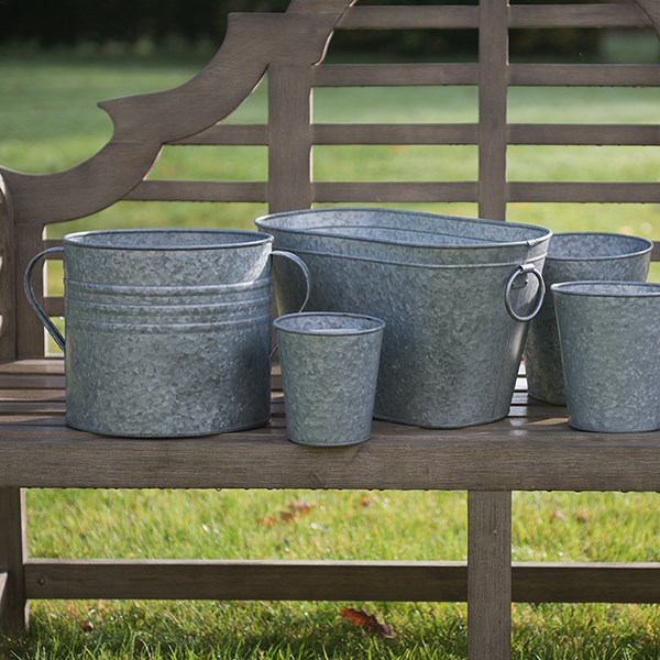 Galvanised metal planter with handles