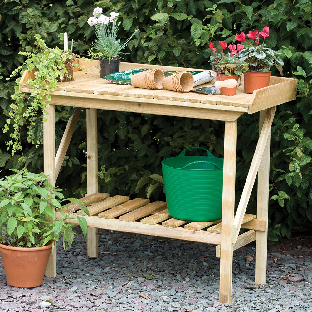 Wooden garden potting bench - natural