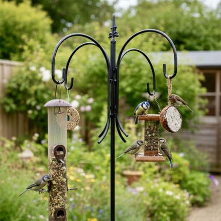 Four way crook for bird feeders - black