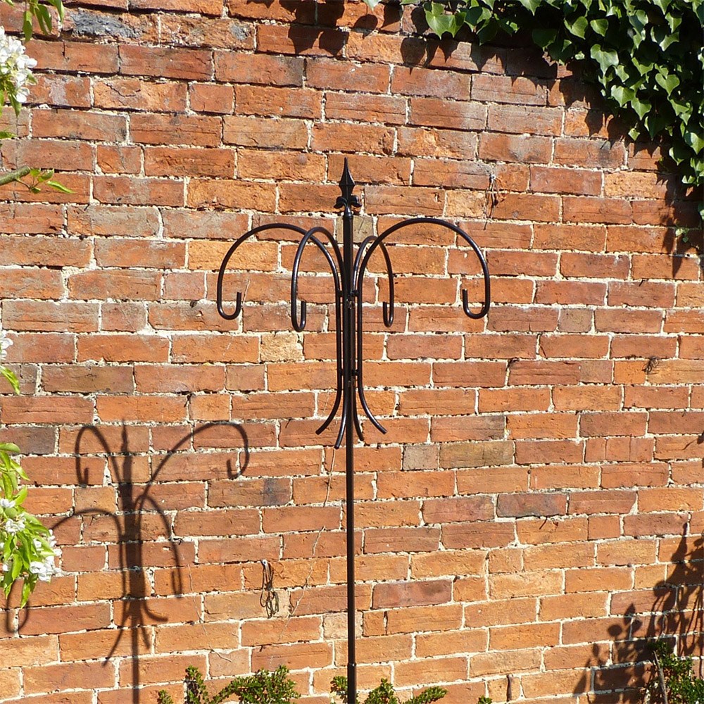 Four way crook for bird feeders - black