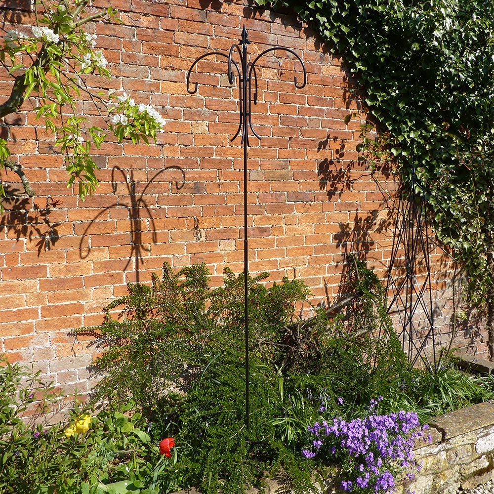 Four way crook for bird feeders - black