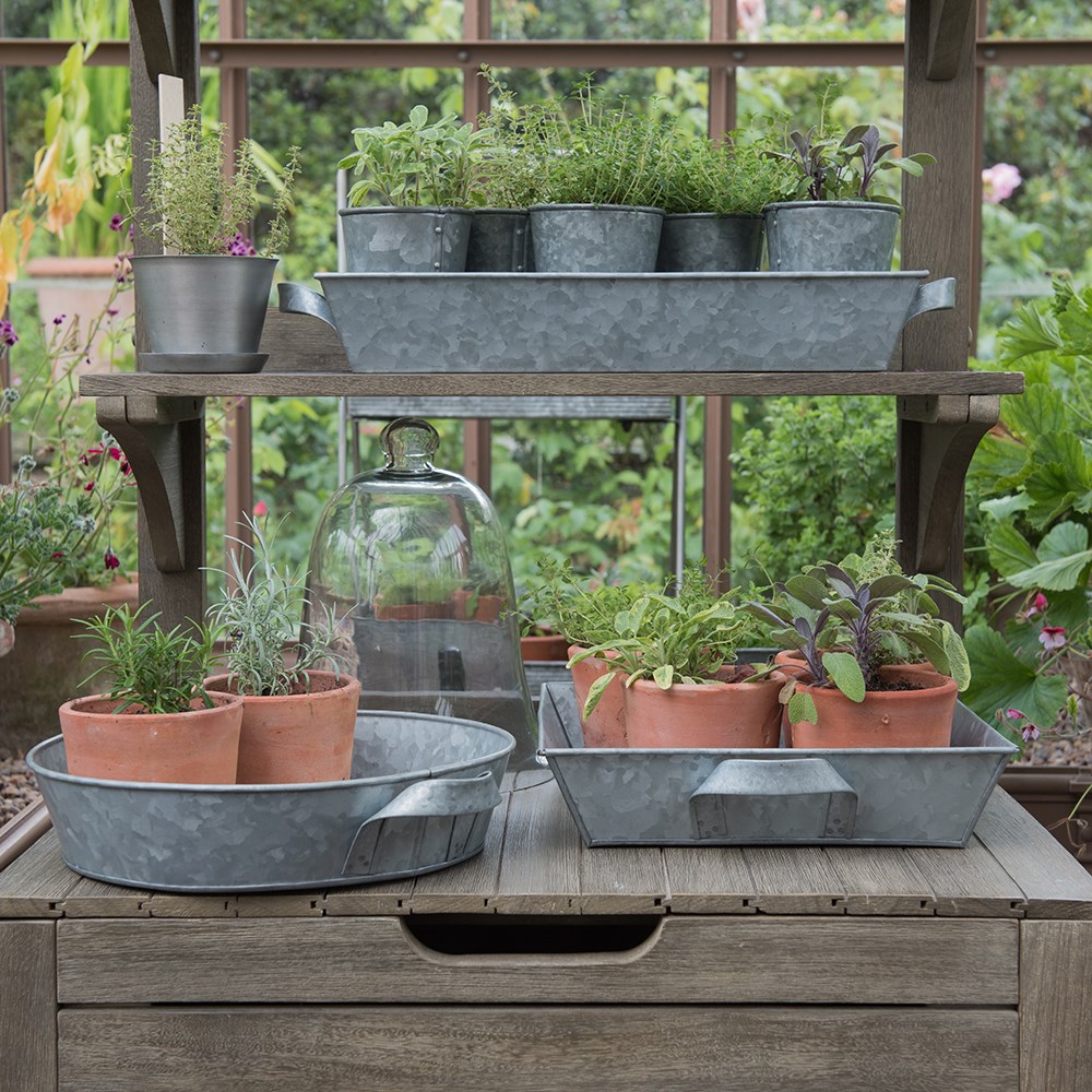 Galvanised metal tray with handles