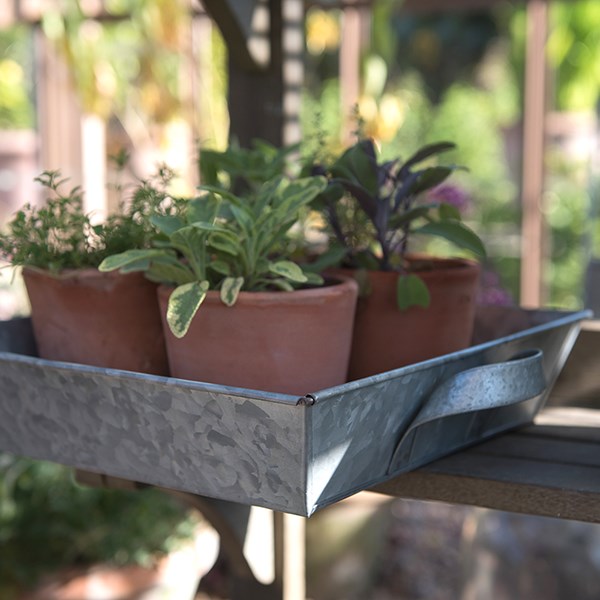 Galvanised metal tray with handles