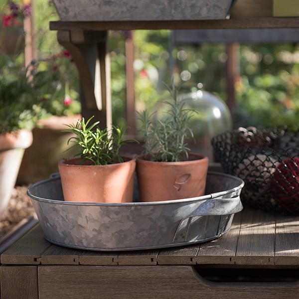 Galvanised metal tray with handles