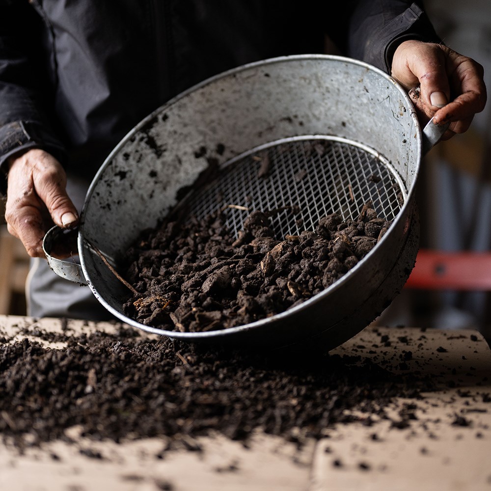 Galvanised metal round soil sieve