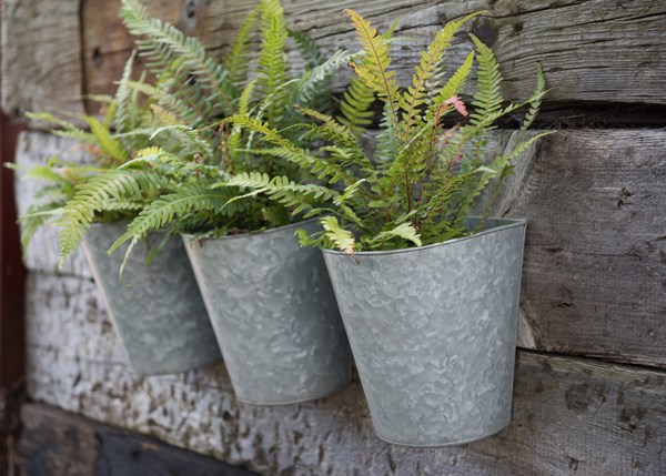 Galvanised metal wall planters - set of 3