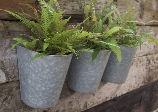 Galvanised metal wall planters - set of 3