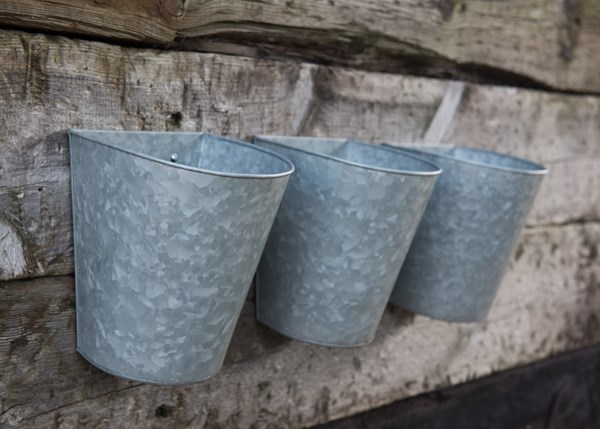 Galvanised metal wall planters - set of 3