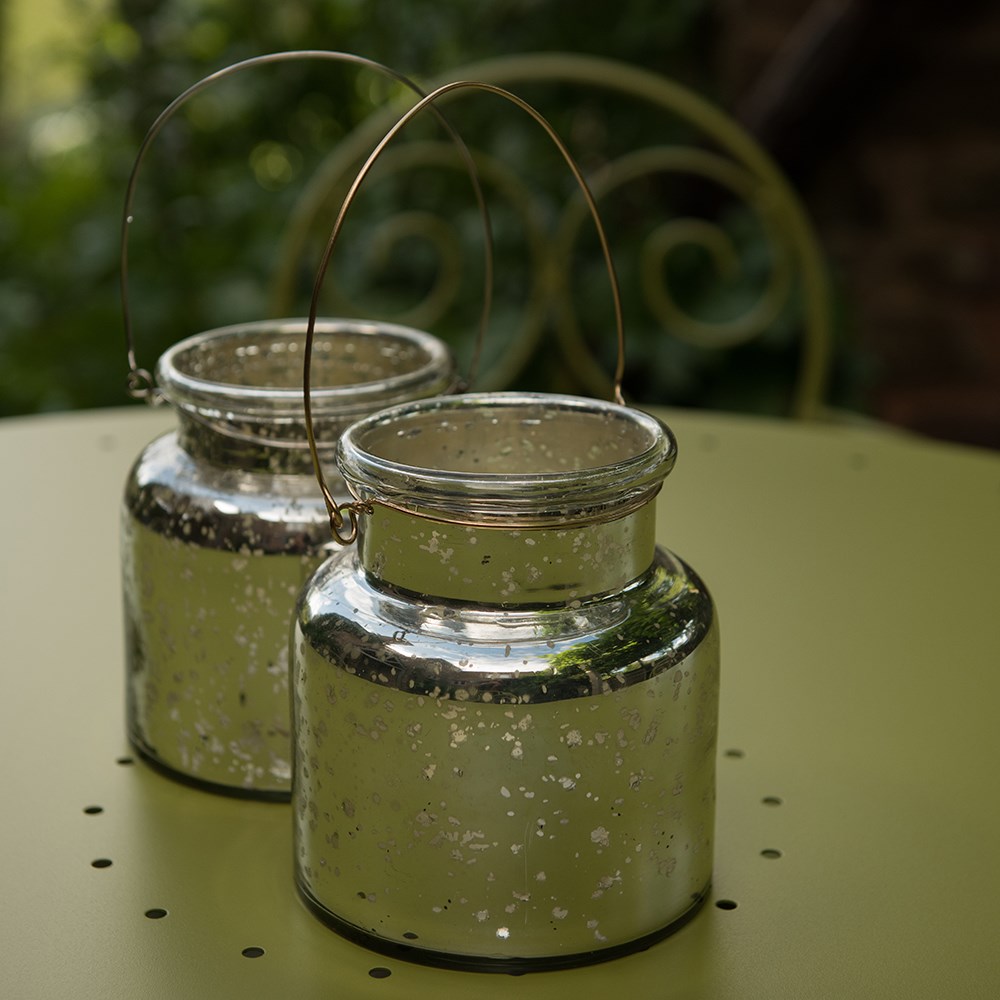 Mercury glass jar lantern