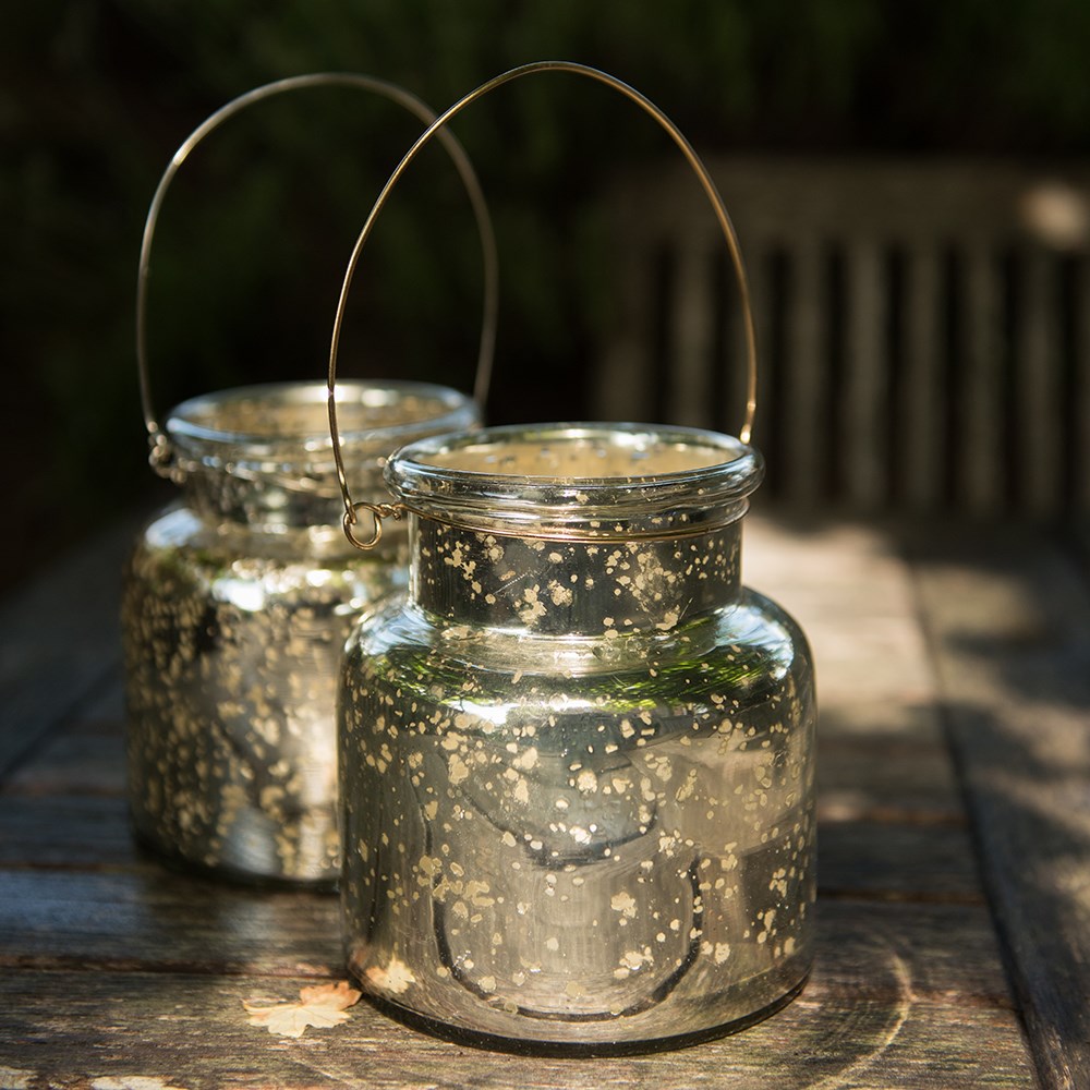Mercury glass jar lantern