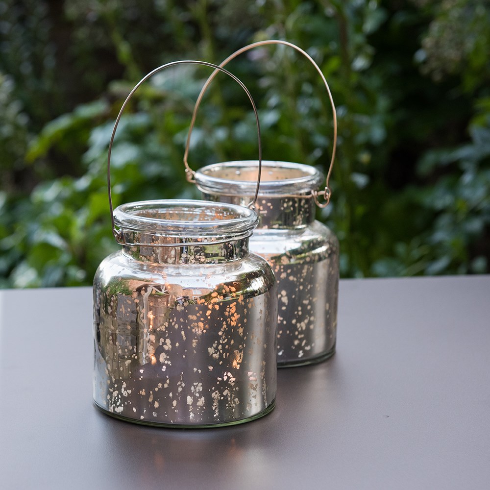 Mercury glass jar lantern