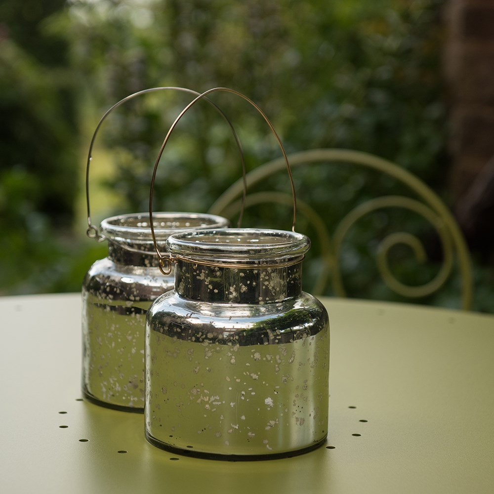 Mercury glass jar lantern
