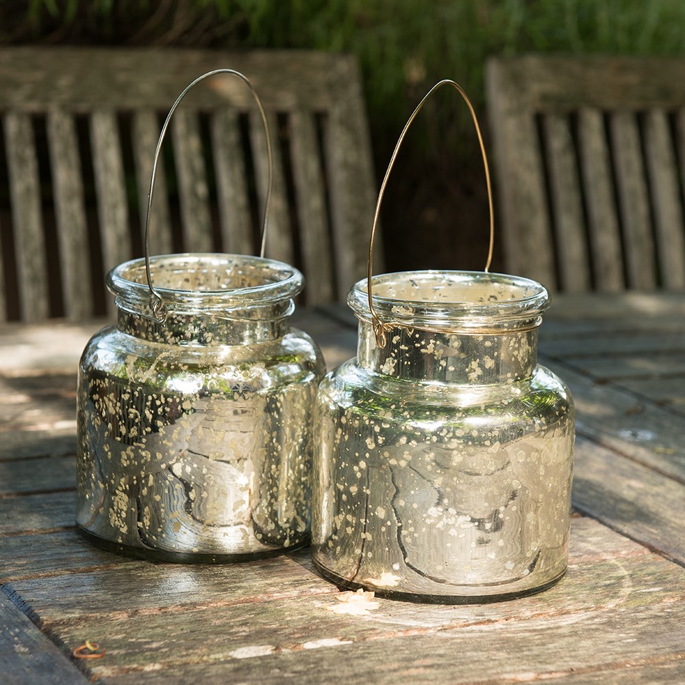 Mercury glass jar lantern