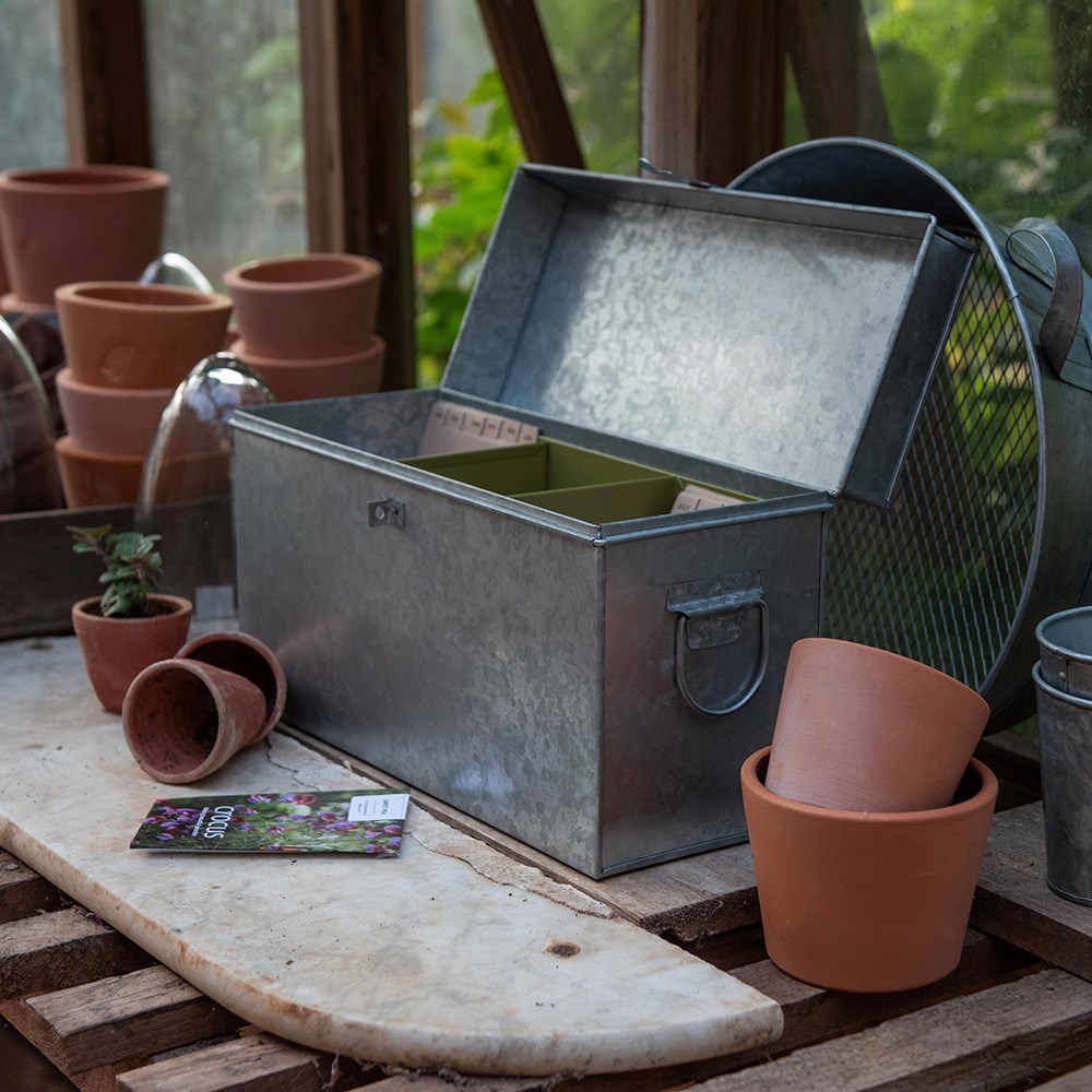 Lockable galvanised calendar seed trunk