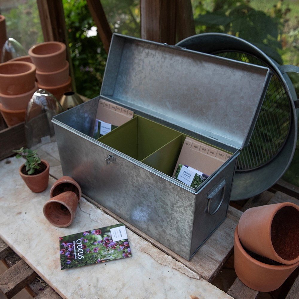 Lockable galvanised calendar seed trunk