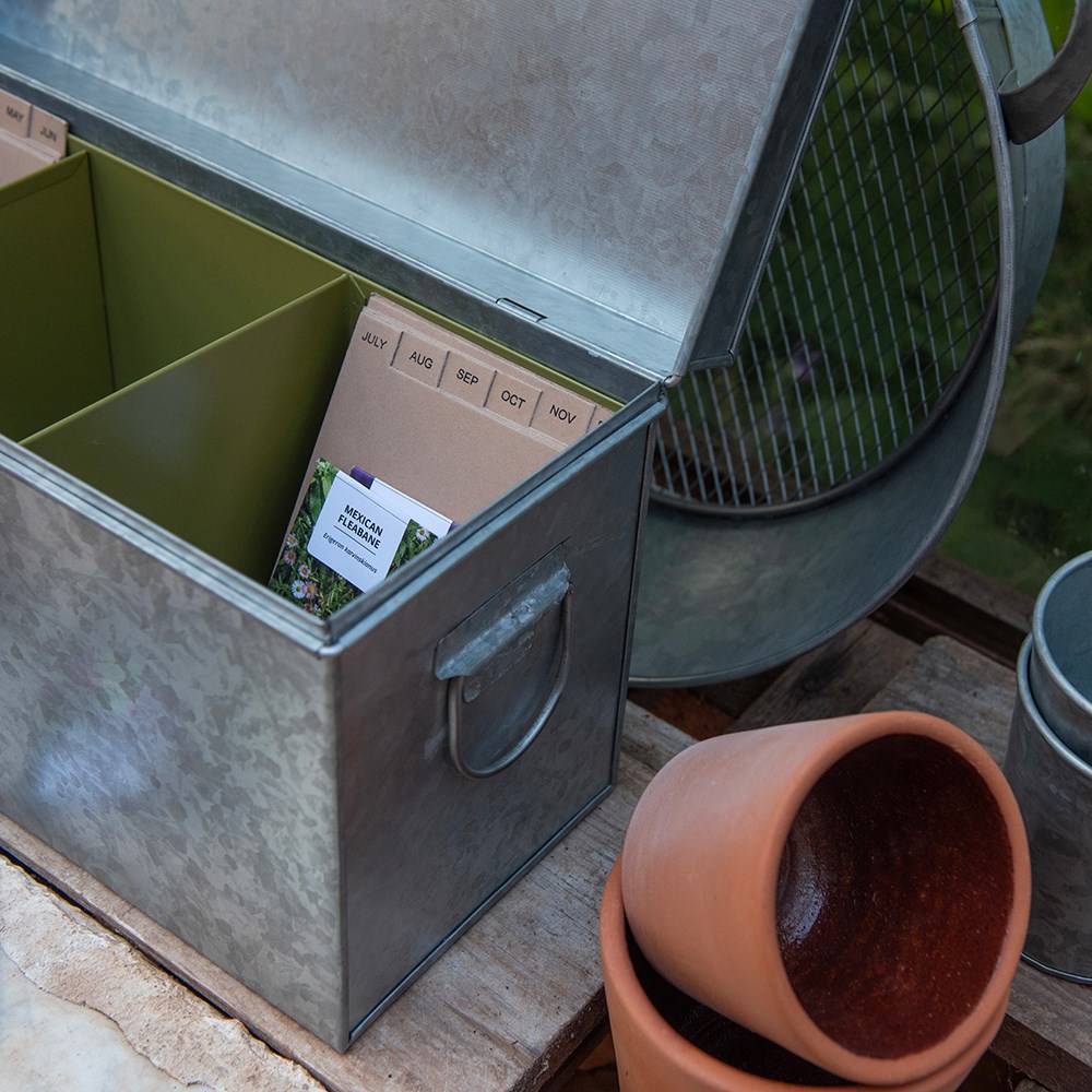 Lockable galvanised calendar seed trunk