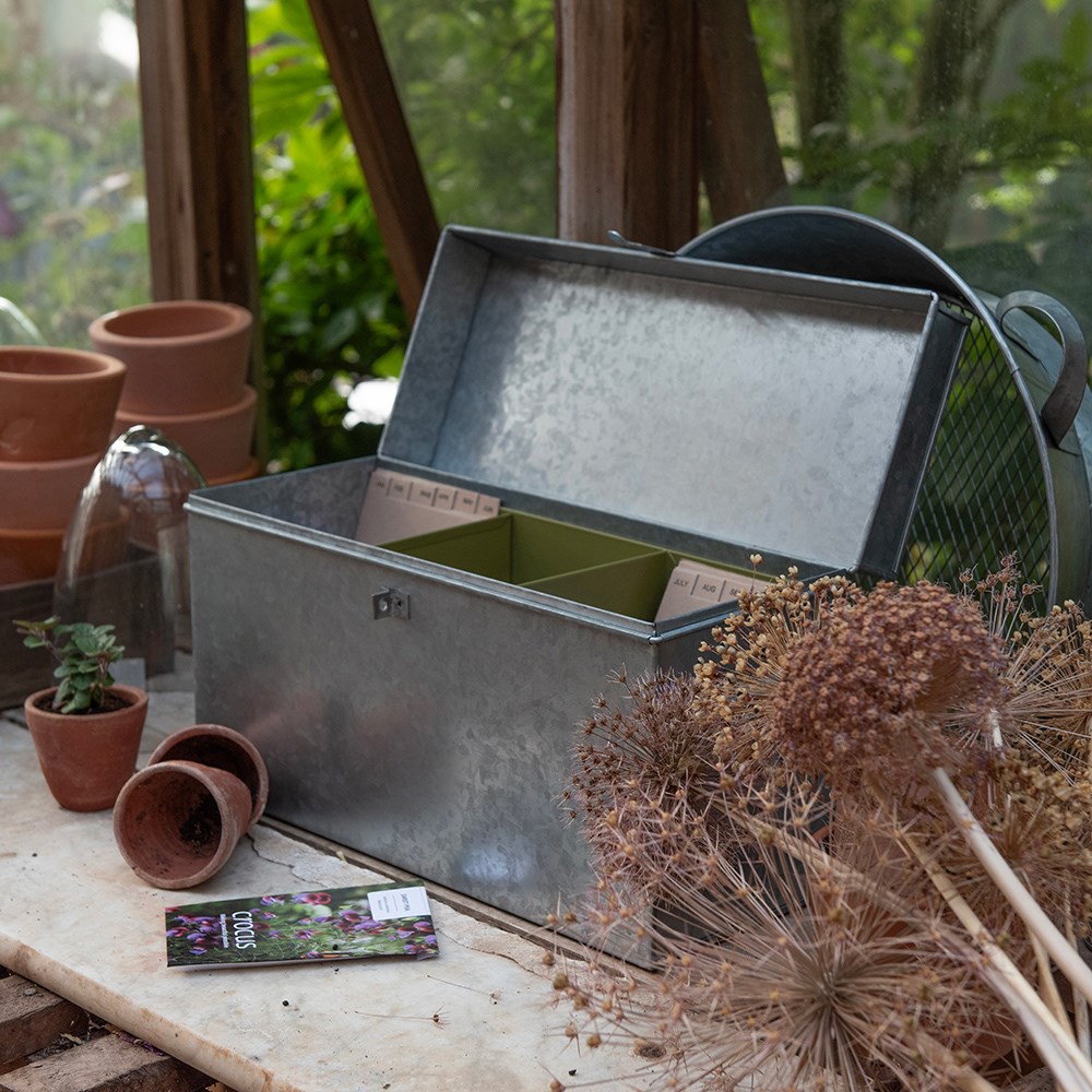Lockable galvanised calendar seed trunk
