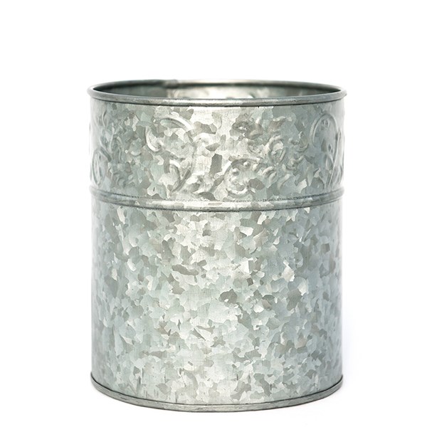 Embossed galvanised metal pot