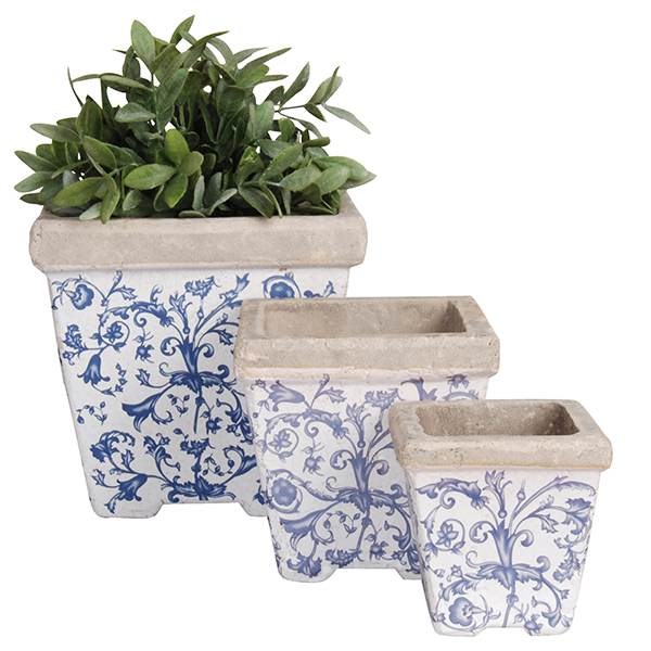 Aged ceramic flower pots - set of 3