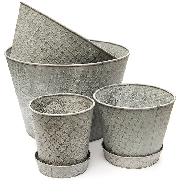 Embossed galvanised metal planter - aged zinc
