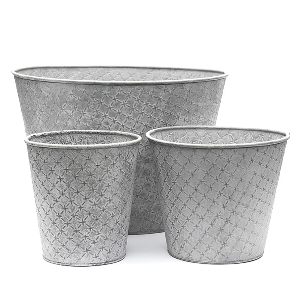 Embossed galvanised metal planter - aged zinc