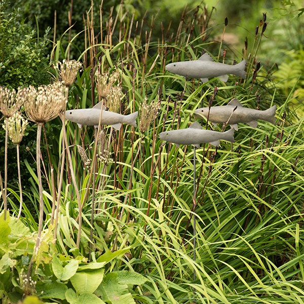 Antique pewter metal trout stake